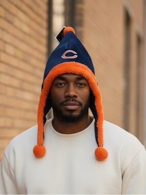 NFL Navy and Orange Chicago Bears Pom-Pom Earflap Hat